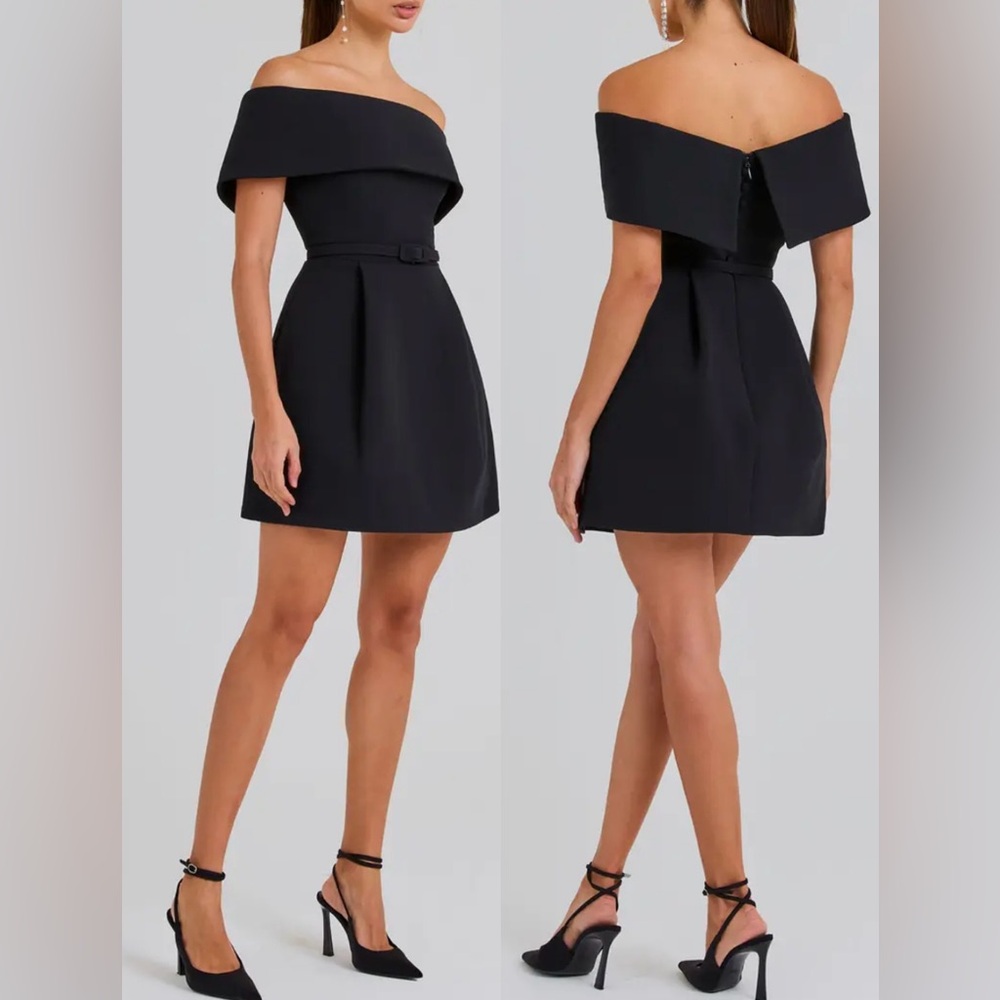 New Nadine Merabi Harper Black Off The Shoulder Mini Belted Dress Size Xs Us 2